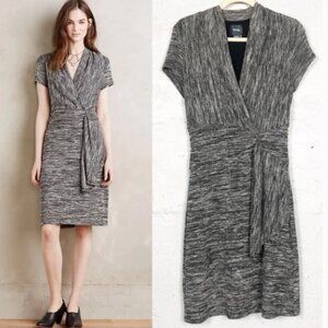 MAEVE Cinched Waist Faux Wrap Gray Short Sleeve Surplus Knit Dress, Size XS